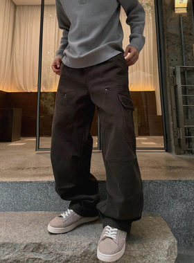SFANG 秋冬季加厚重磅美式弯刀直筒工装立体设计感伐木休闲裤长裤