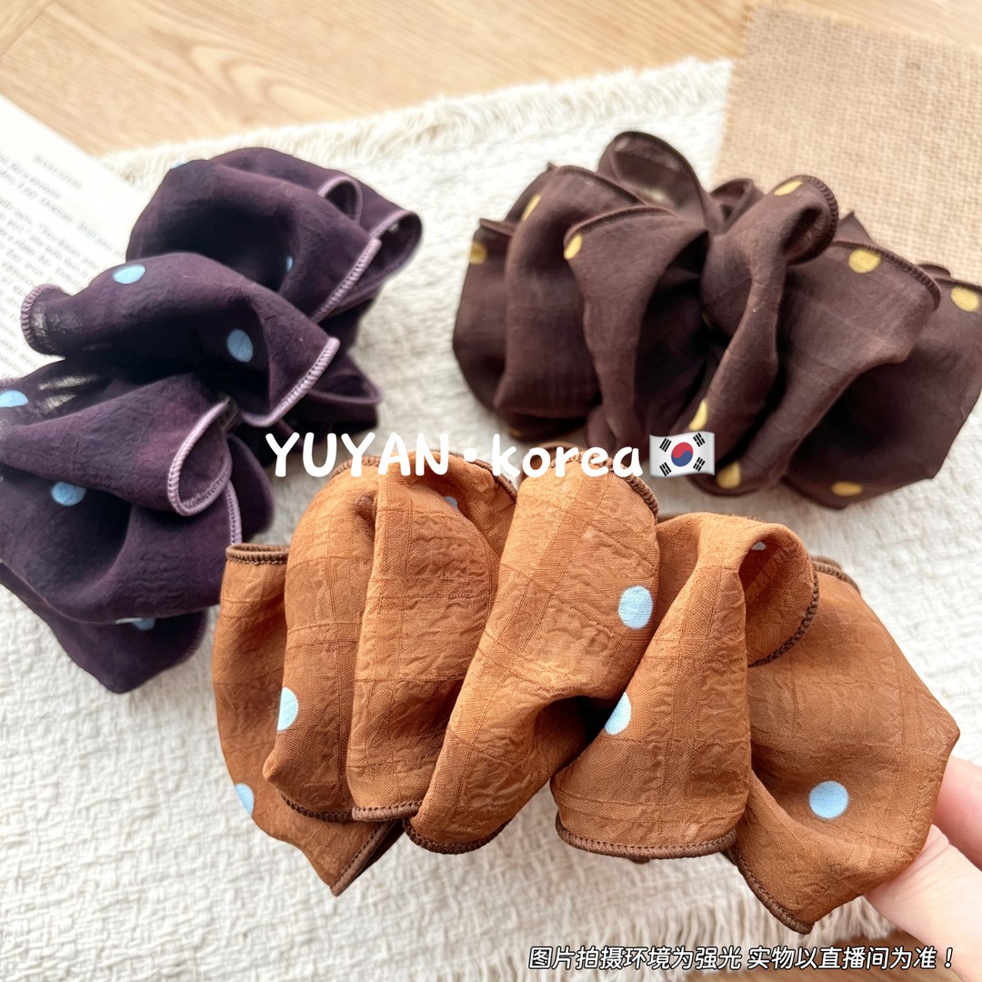 雨妍ouni宝藏饰品屋YUYAN美拉德波点褶皱云朵元素韩系盘发香蕉夹