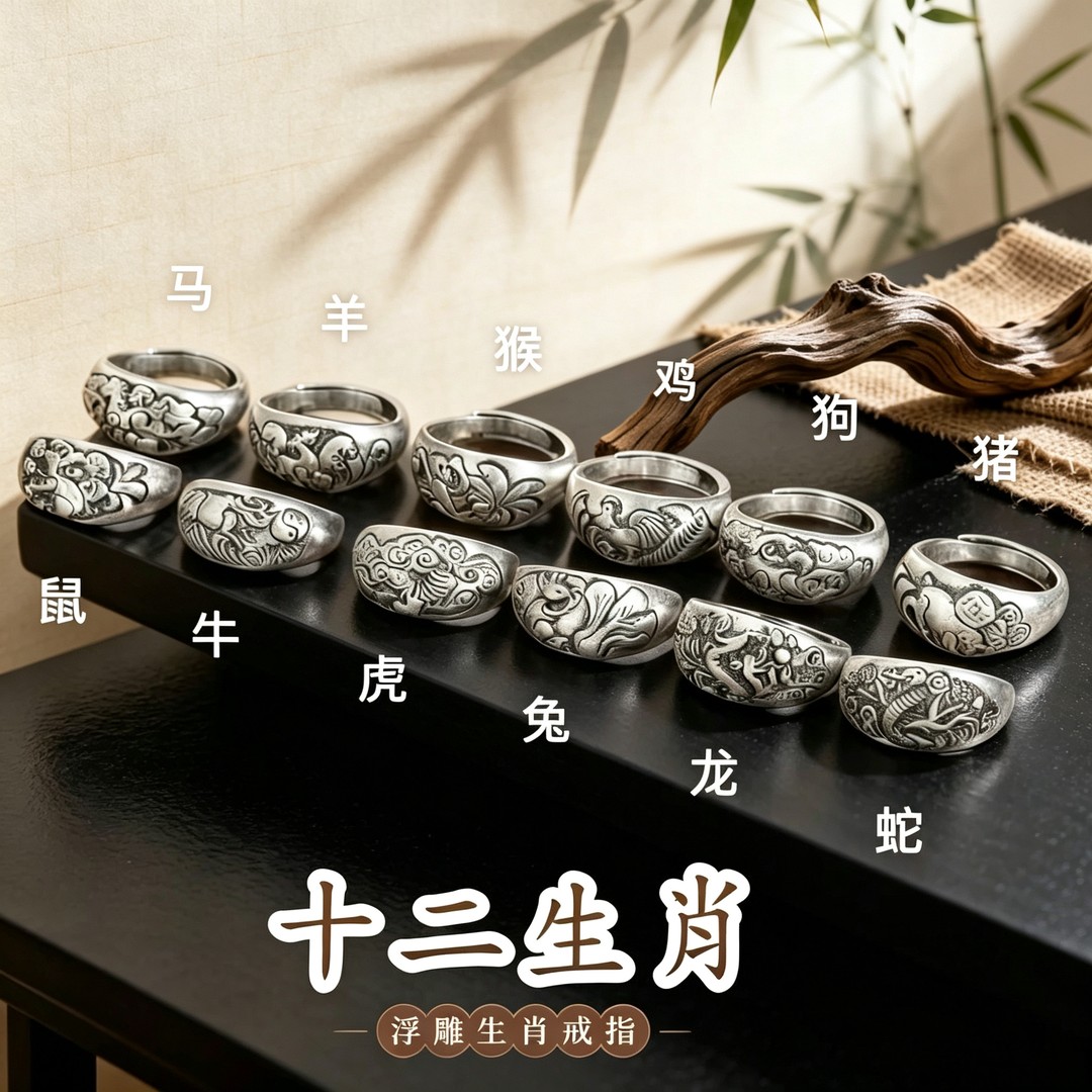 如奕Ruee饰品12生肖戒指时尚百搭气质国风男女同款活口戒指新中式