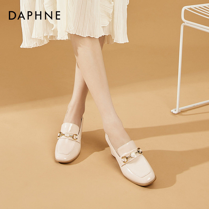 DAPHNE HIGH HEELS WOMENS 2024 NEW SPRING AND AUTUMN BLOCK HEEL LOAFERS WOMENS BRITISH STYLE SMALL LEATHER SHOES