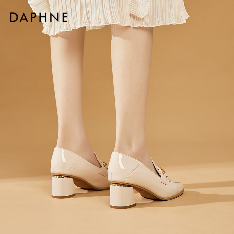 DAPHNE HIGH HEELS WOMENS 2024 NEW SPRING AND AUTUMN BLOCK HEEL LOAFERS WOMENS BRITISH STYLE SMALL LEATHER SHOES