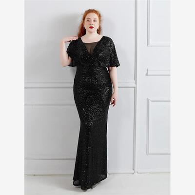 欧美特大码亮片演出服宴会晚礼服 Plus Size Evening Party Dress