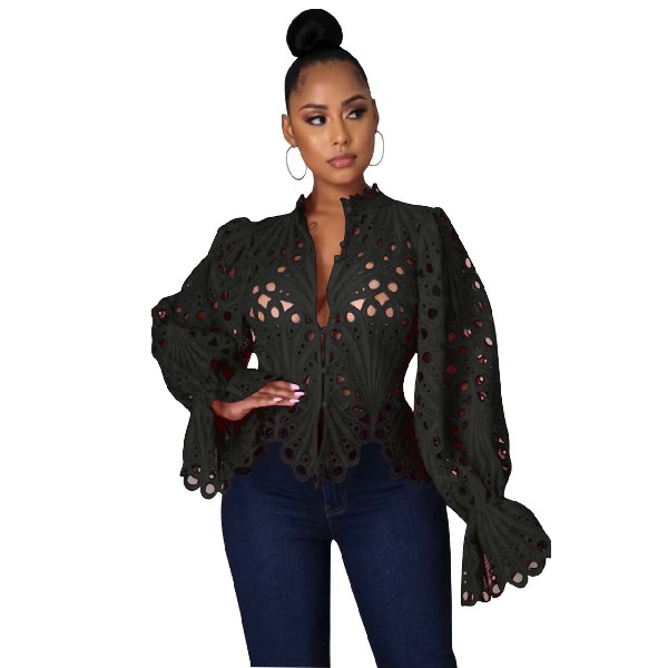 Hollow Out Mesh Lace Shirt Sheer Top Blouse Dashiki African
