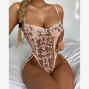 Women Erotic Corset Lace Mesh Sleepwear Nightwear One Piece
