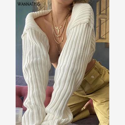 Knitted Cardigans Women Crop Top上衣披肩性感修身短长袖毛衣