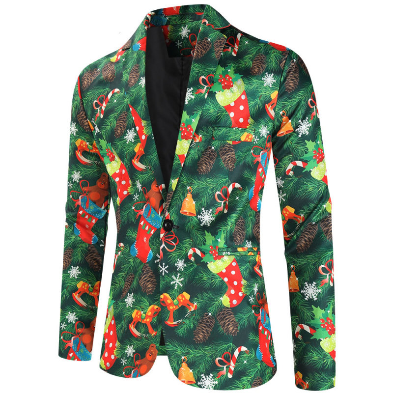 外贸欧码大码秋装休闲西服圣诞节3D印花西服西裤大码套装活动款