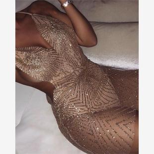 Deep V Neck Mesh Glitter Dress Bodycon Outfits Ladies Dress