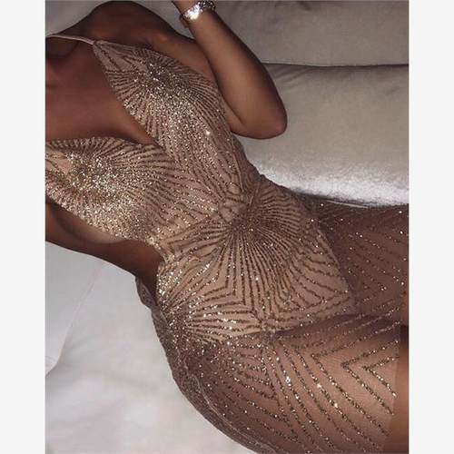 Deep V Neck Mesh Glitter Dress Bodycon Outfits Ladies Dress