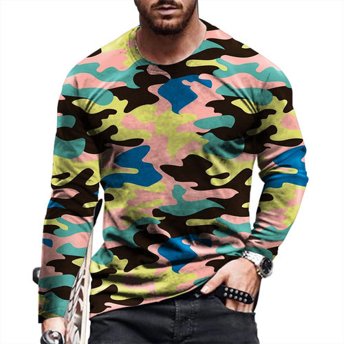 Printed round neck long sleeve  bottoming  shirt men's top