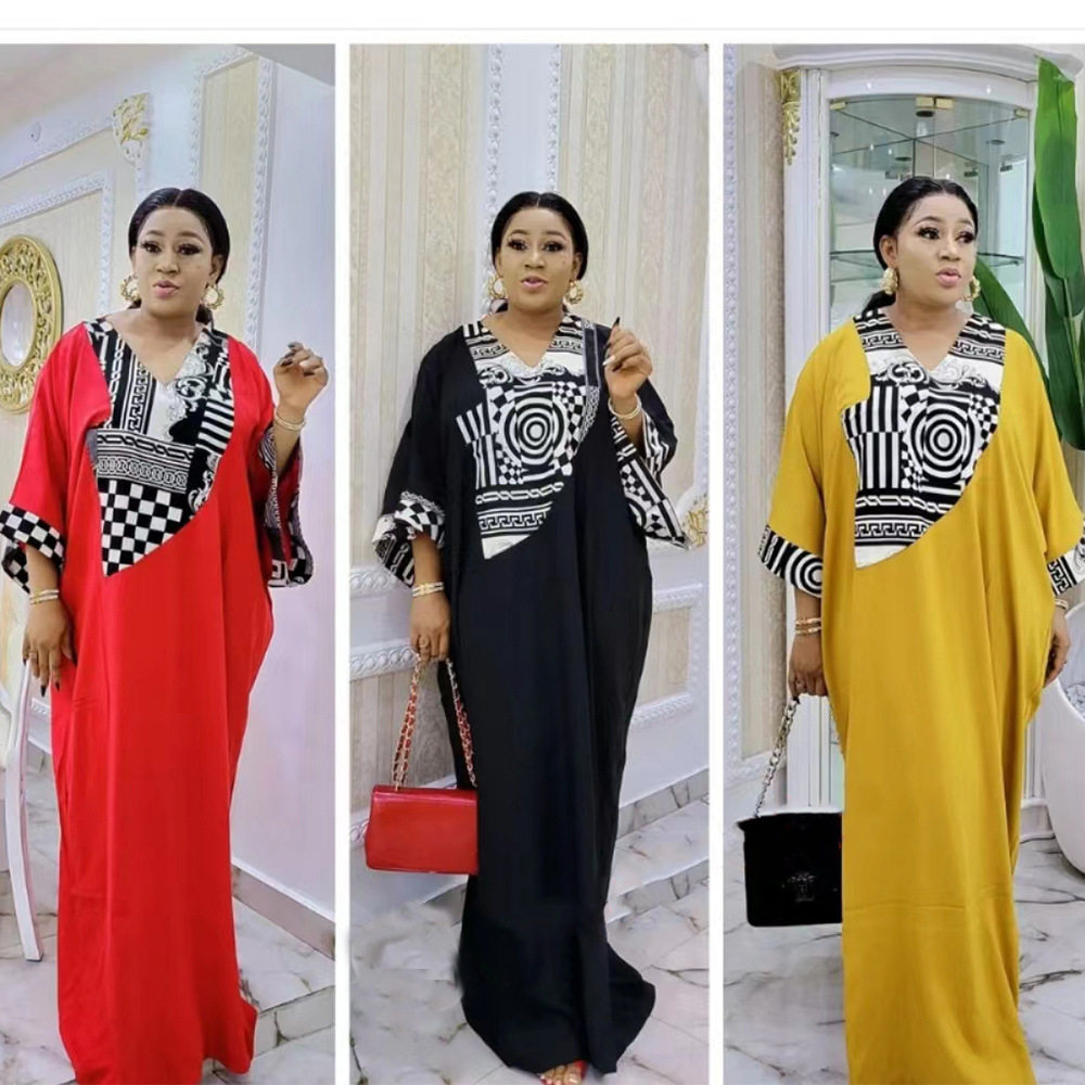 2022非洲民族风拼接大摆裙长袍Afirca Women Fashion Loose dress