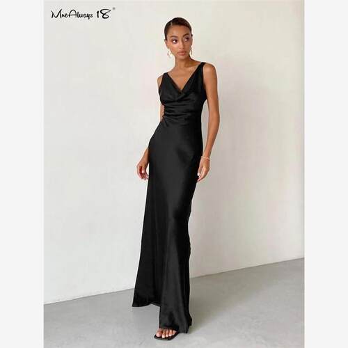 Women Satin Formal Sleeveless Floor-Length Bodycon Dresses