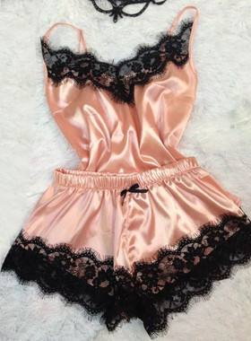 Lace Sleeveless Cute Top and Short Pajamas  蕾丝无袖V领睡衣