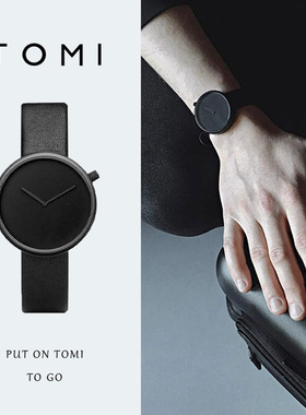 小黑表北欧极简设计手表无刻度时尚潮流个性概念简约创意男女手表