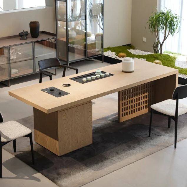 实木茶桌北美胡桃木办公桌椅组合现代简约泡茶桌原木风茶室一体桌