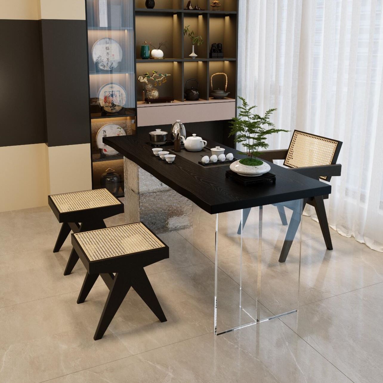 新中式禅意白蜡木茶桌椅组合家用客厅黑胡桃木泡茶桌茶室茶楼茶台