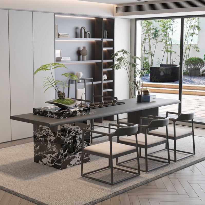 意式极简 轻奢家用岩板茶桌 新中式茶桌椅泡茶台办公 茶室茶几