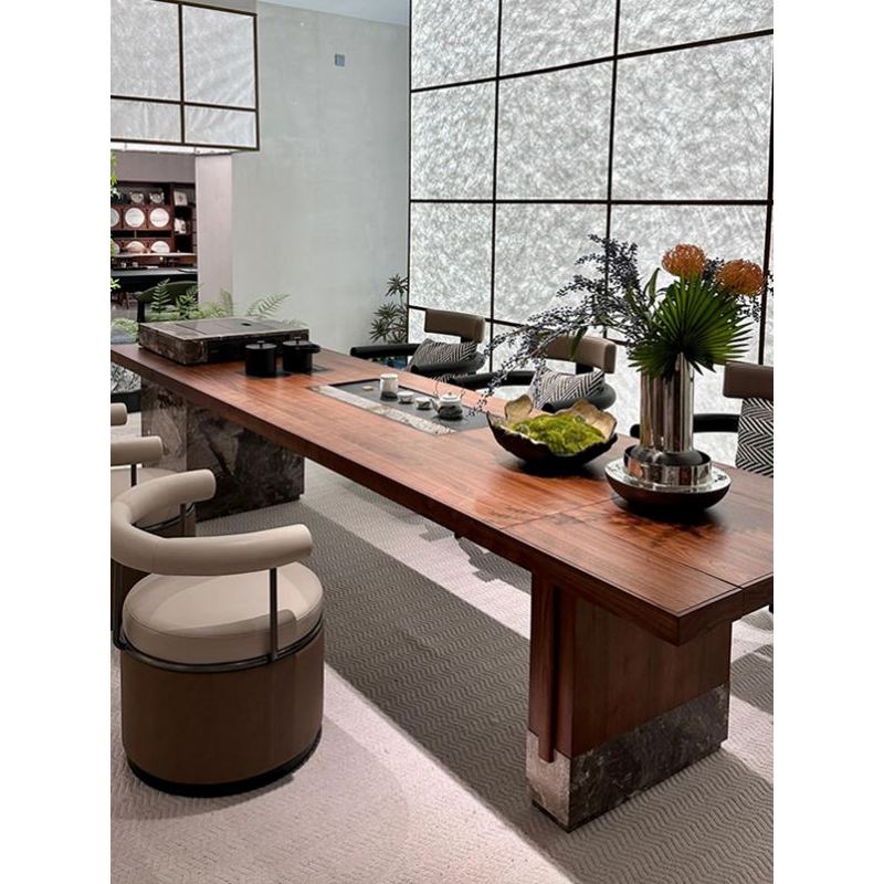 新中式茶桌2025新款高端黑胡桃木实木茶台轻奢现代高级感办公室