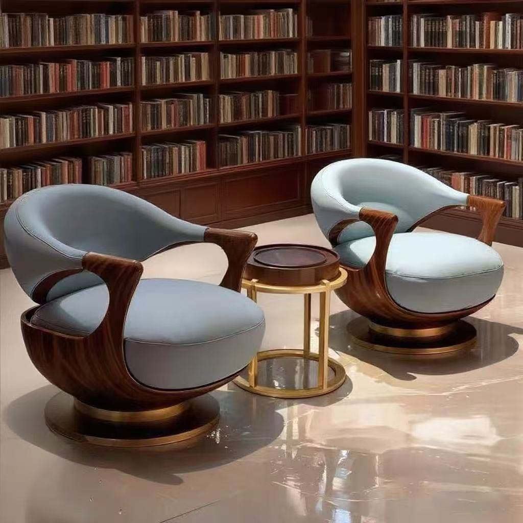 新中式实木胡桃木元宝椅可旋转别墅阳台轻奢简约高端休闲单人沙发