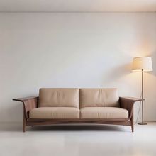 新中式黑胡桃木实木沙发新款高端现代简约家用客厅直排三人沙发