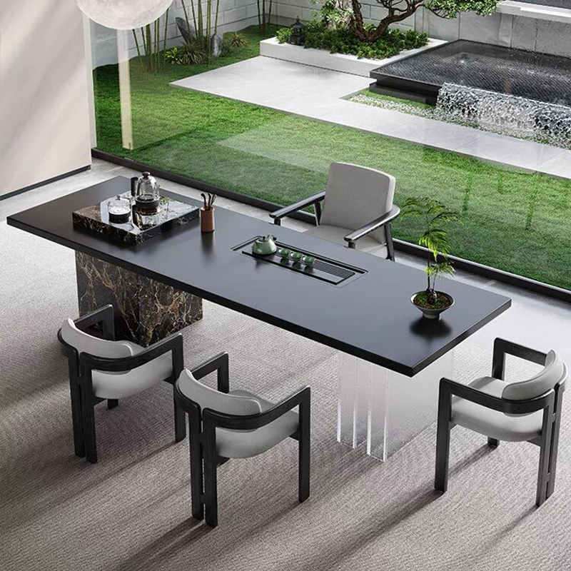 新中式岩板茶桌2025新款高端家用客厅黑胡桃木茶台轻奢现代高级感