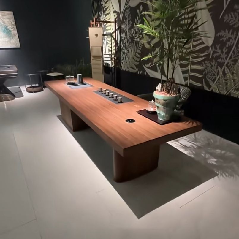 新中式升降充电烧水一体新中式北美黑胡桃现代多功能无界茶桌茶室