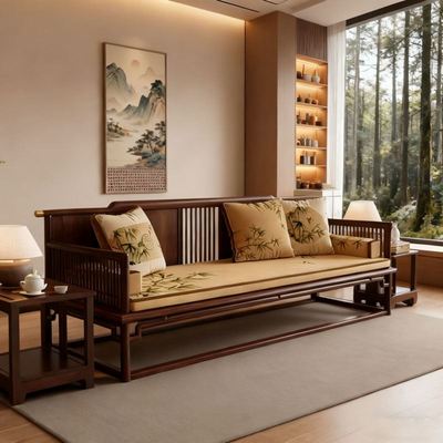 家用沙发新中式白蜡木沙发黑胡桃木实木家具客厅宋式美学高端定制