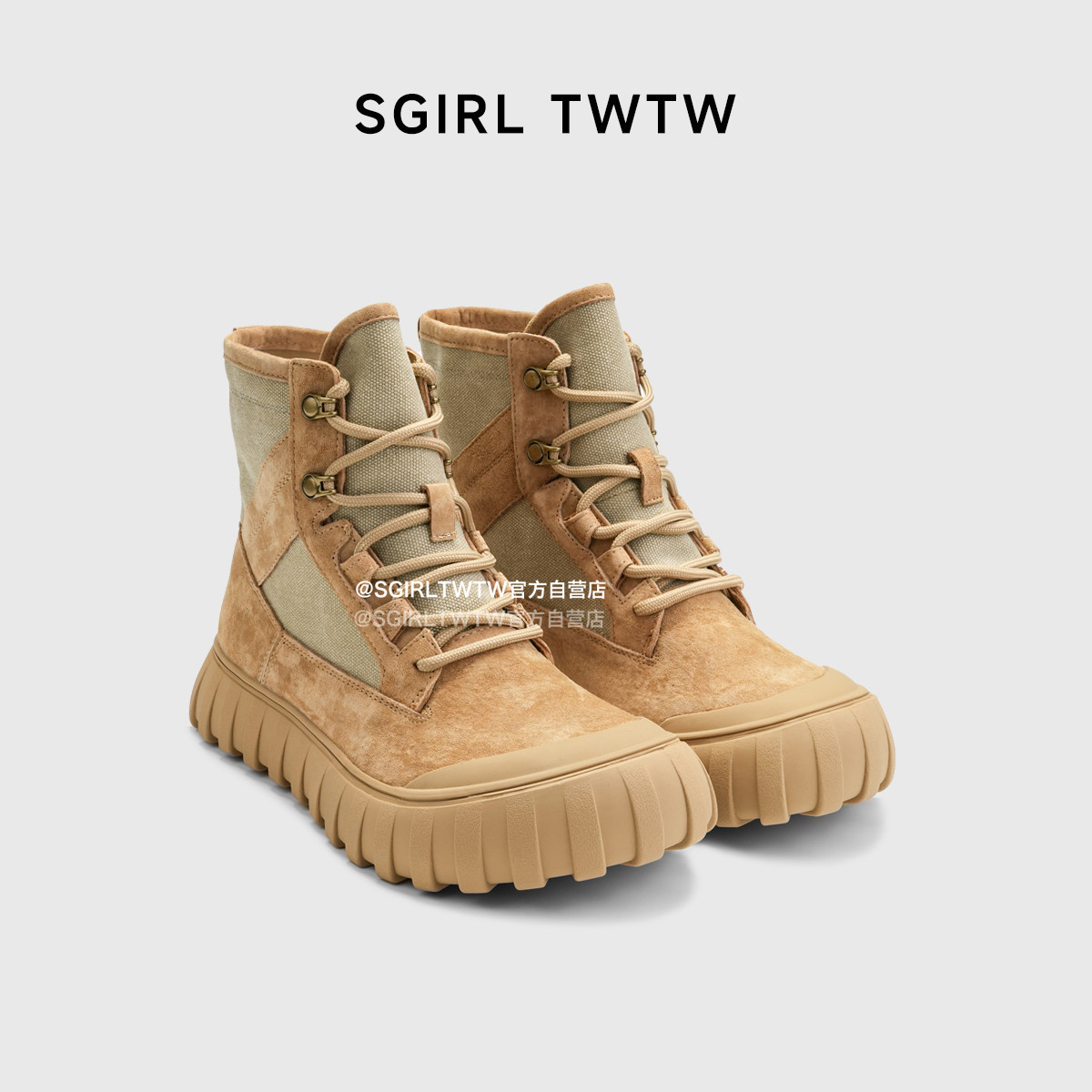 SGIRL TWTW时尚复古高帮马丁靴女秋季百搭户外徒步登山鞋休闲短靴,女鞋,马丁靴,淘宝优惠券,粉丝福利购,淘宝优惠卷