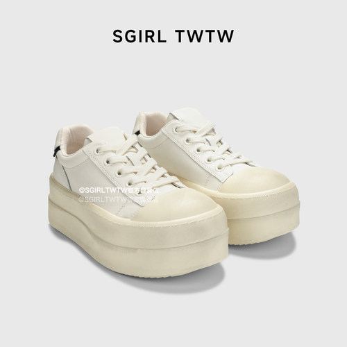 SGIRL TWTW厚底增高小白鞋女2025秋冬百搭休闲运动做旧松糕底板鞋
