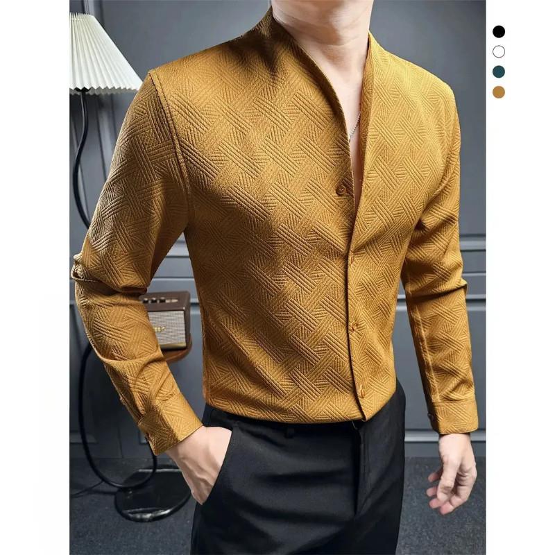 早立轻奢严选编k织感无领衬衫男长袖男款高级感男装上衣设计师衬