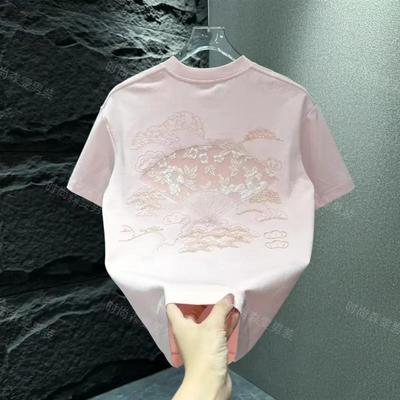 师凯服饰时尚轻奢C夏季男士设计感清新文W艺M风立体雕花国潮短袖T