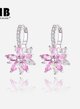 夏日粉色花朵耳环女2025新款轻奢小众高级感气质耳饰甜美蓝色耳钉