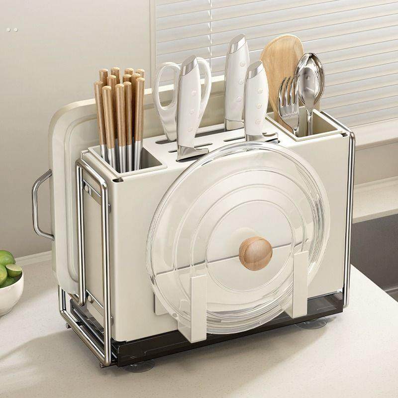 ins 风刀架置物架厨房一体多功能菜刀架壁挂粘板架放锅盖菜板筷子