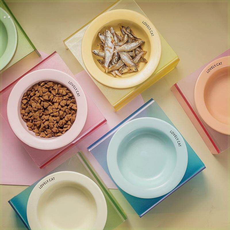 韩国bd同款飞碟猫碗陶瓷宠物碗湿粮碗碗猫食盆喝水餐桌带碗架