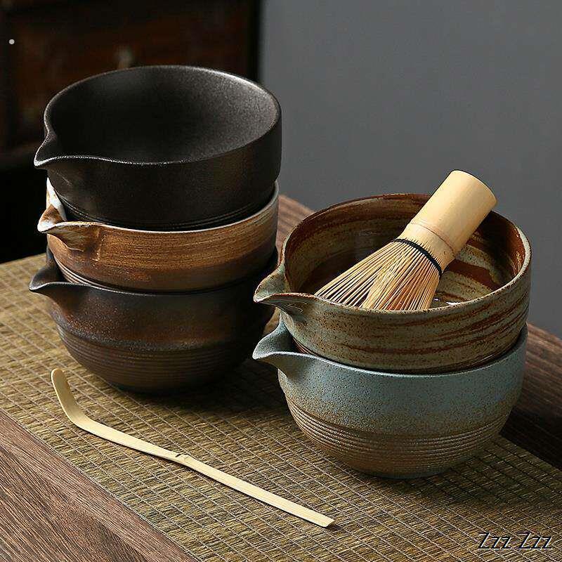 粗陶抹茶碗带嘴打抹茶工具刷点茶碗抹茶杯搅拌器茶筅器具套装