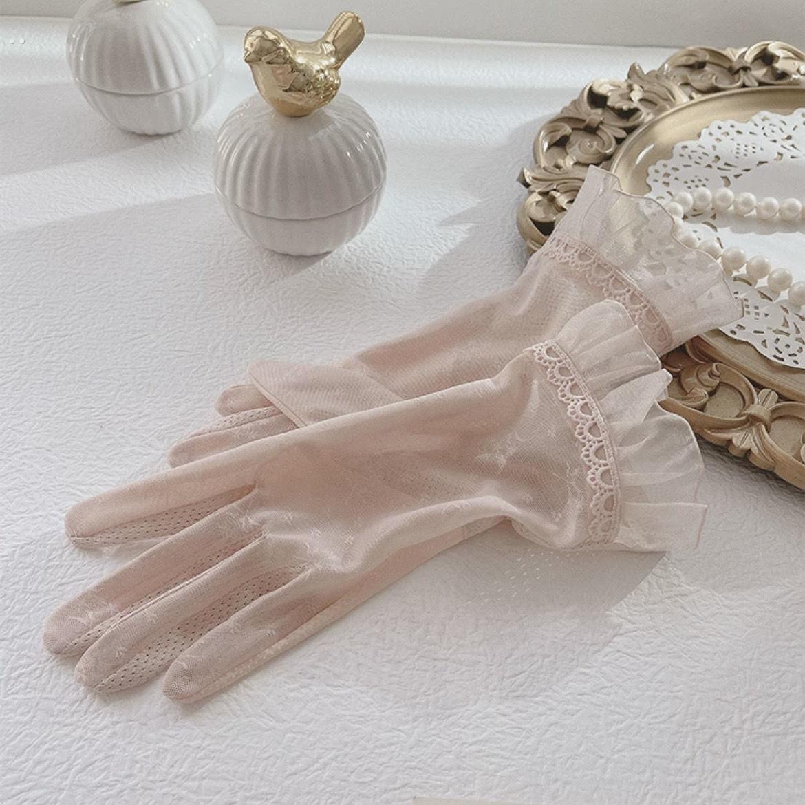 防晒手套女士薄夏季触摸屏防滑司机骑电动车冰丝绸蕾丝短风格驾驶