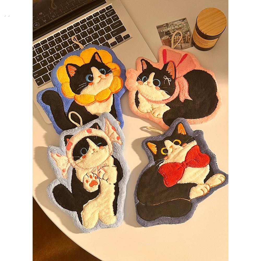 可爱猫咪擦手巾挂式超强吸水速干毛巾卫生间加厚手帕家用厨房抹布