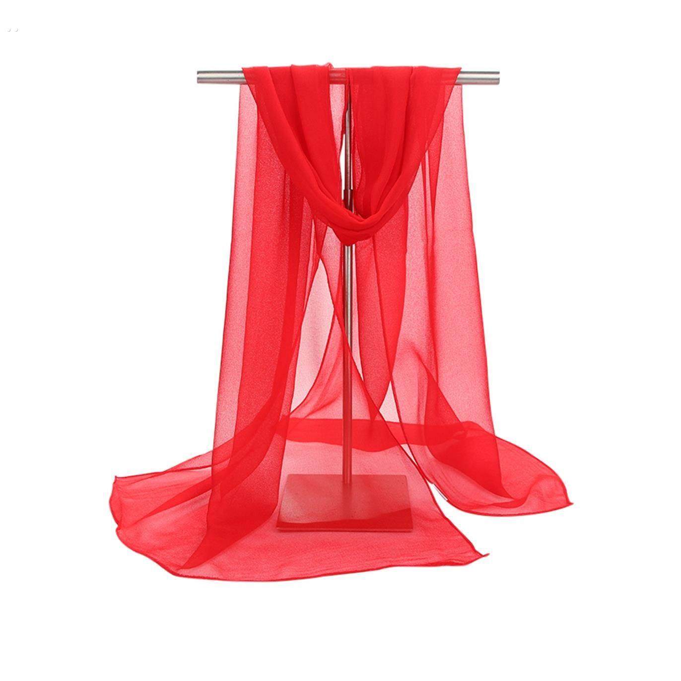 丝巾女百搭春秋薄小长条窄红色围巾装饰旗袍披肩长款舞蹈乔其纱巾