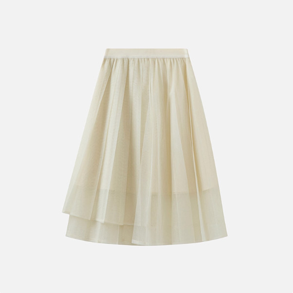 衣播商场女装复古简约百搭压褶网纱半身裙BDT1BD2911日暮之庭
