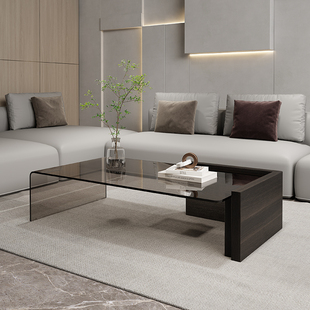 意式极简玻璃茶几长方形轻奢高级感艺术设计师款现代简约家用客厅