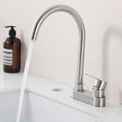 不锈钢双孔大弯洗脸盆菜盆龙头