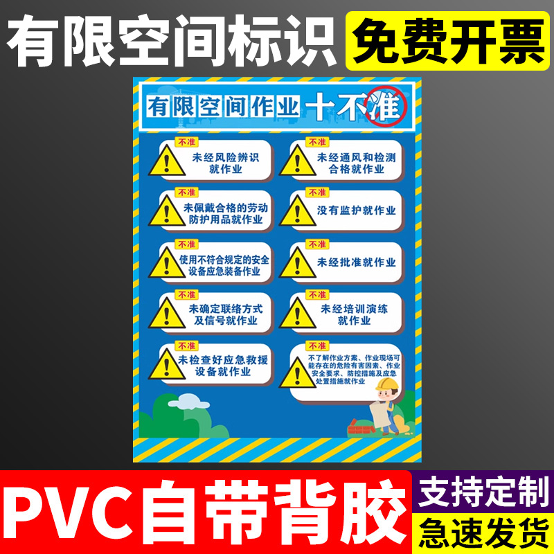 有限空间安全告知牌十不准警示标识牌受限空间十必须未经许可严禁作业提示贴职业危害标安全风险点告知卡定制