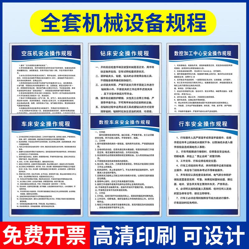 机械设备安全岗位操作规程安全生产标识消防安全上墙制度牌工厂车间空压机钻床数控机床规章制度定制ZH