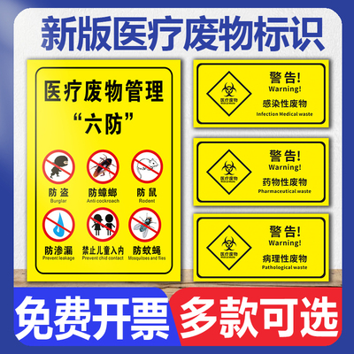 医疗废物标签贴纸 暂存点标识牌 2023新版医院化学感染损伤性医疗垃圾分类仓库暂存处警示提示标贴牌标贴标志