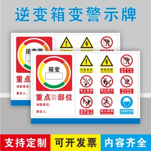 光伏逆变器标识牌箱变警示牌字母线提示牌 重点防火部位禁止烟火户外反光膜铝板标志牌 当心触电禁止攀爬铝牌