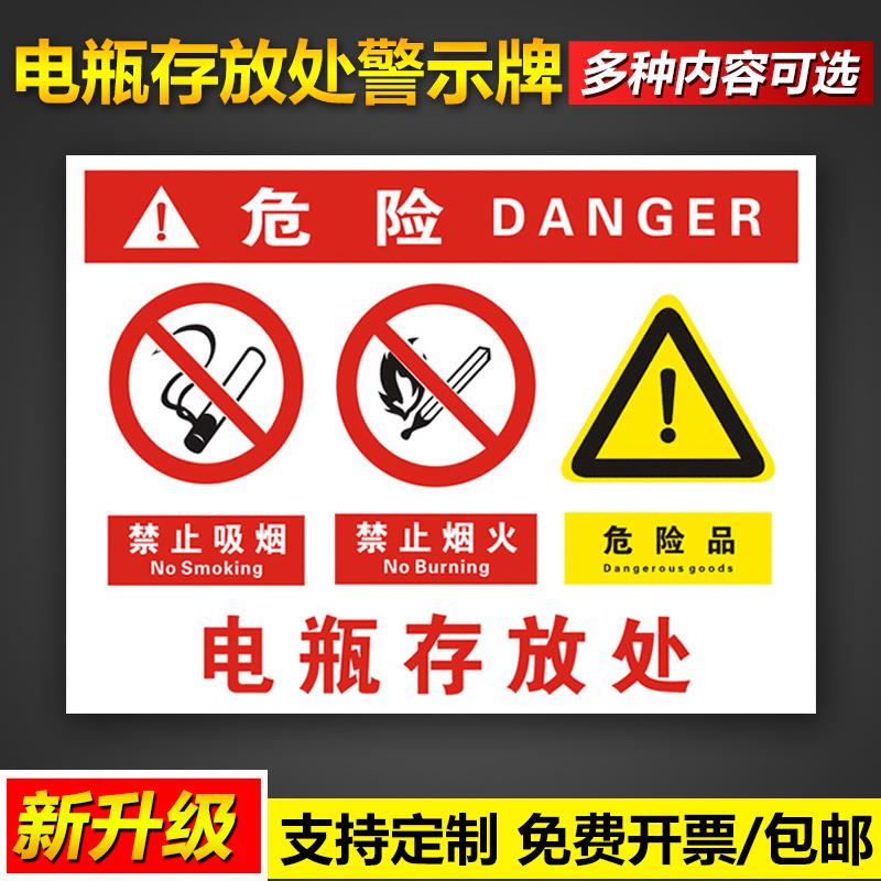 电瓶存放处标识警示牌禁止吸烟严禁烟火闲人免进危险短路起火安全操作管理宣传标语挂图墙贴告示提示标示标志