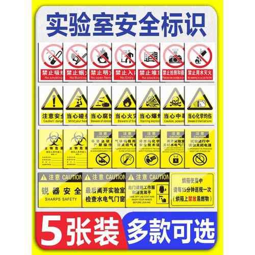 实验室安全标识牌贴纸当心飞溅灼伤中毒腐蚀提示牌全套生物危害化学实验室BSL12一级二级生物安全警示标志牌