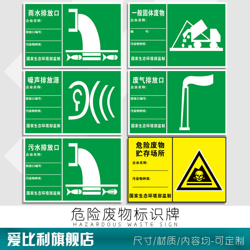 危险废物贮存场所标识牌 污雨水废气噪声一般固体废物排放口源国标环保污染物种类警示标志警告提示牌贴标签