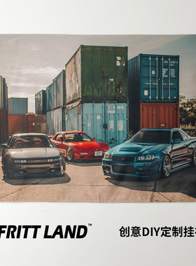 日产尼桑Skyline GTR R34 JDM性能改装汽车周边背景墙布海报挂布