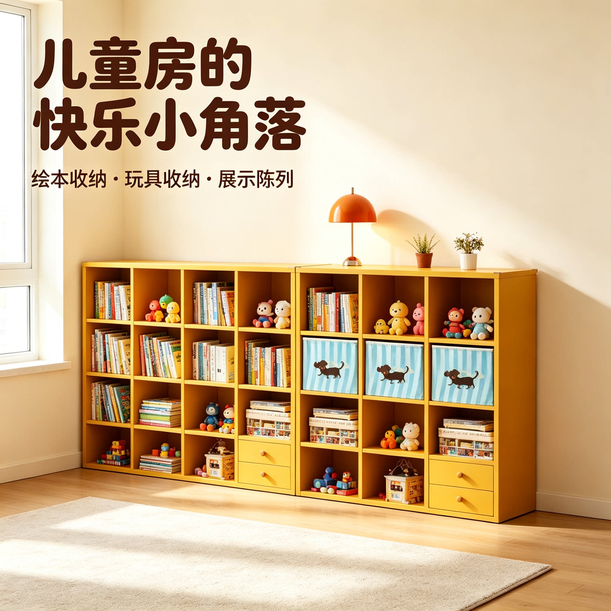 多巴胺黄色L型书架儿童房三角形收纳柜多层置物架