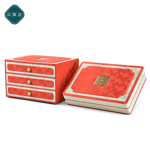 众美达新中式婚嫁盒抽屉首饰盒多层戒指手镯防尘带盖黄金首饰盒子